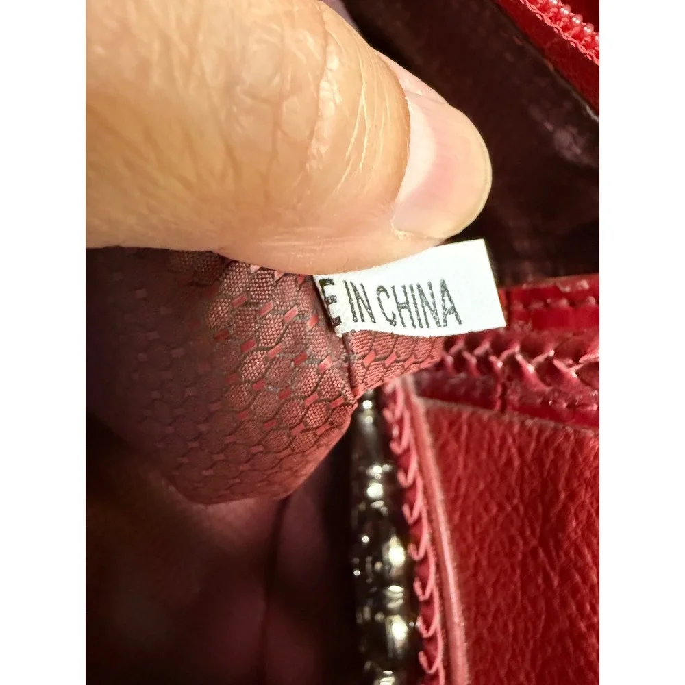 Coldwater Creek‎ Red Leather Shoulder Bag Heart Silver Tote Purse Multi Pocket